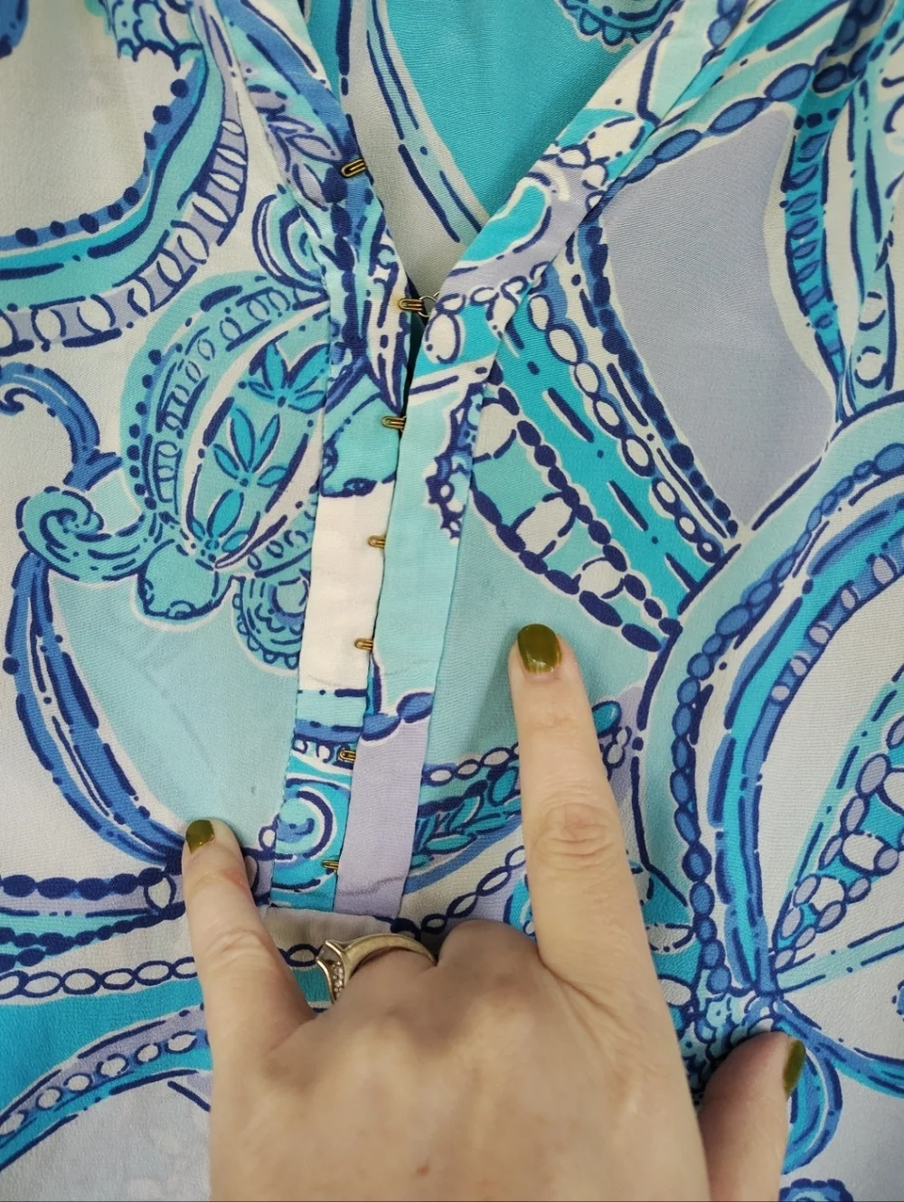 Lilly Pulitzer Elsie Silk Top Searulean Blue Test The Water Print XS Resort Wear